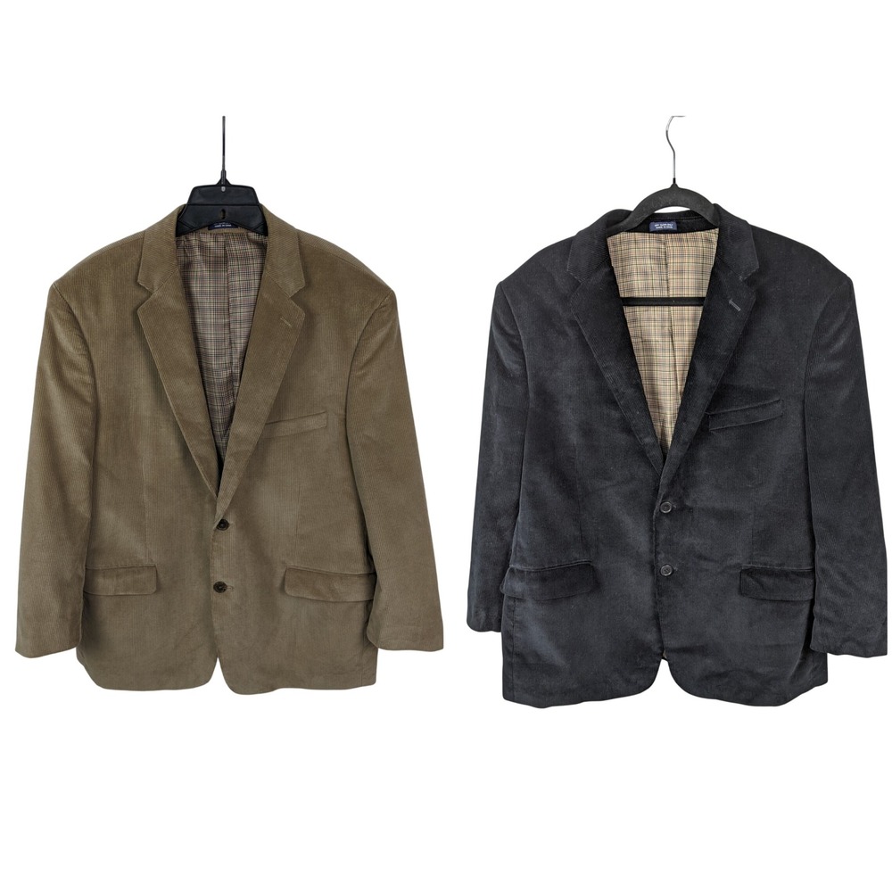 Saddlebred Mens 42S Corduroy Blazer Sport Coat Bundle 2 Pack Tan Black Cotton